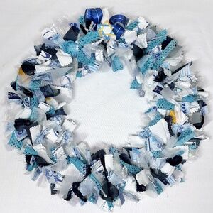 HANUKKAH RAG WREATH 14" HANDCRAFTED DOOR WALL DECOR BEAUTIFUL ONE OF A KIND GIFT